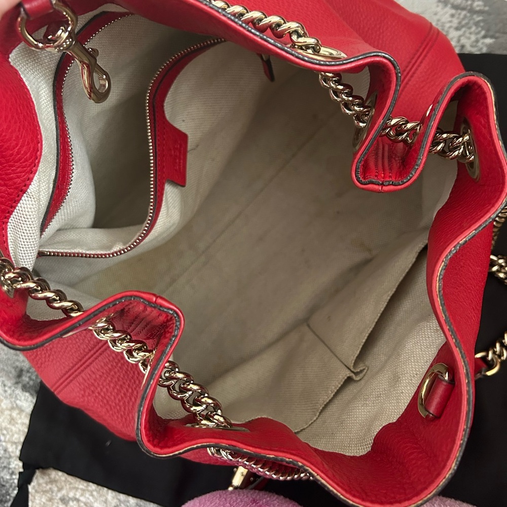Gucci Cellarius Calfskin Medium Soho Chain Shoulder Bag Vibrant Red - Picture 8 of 8